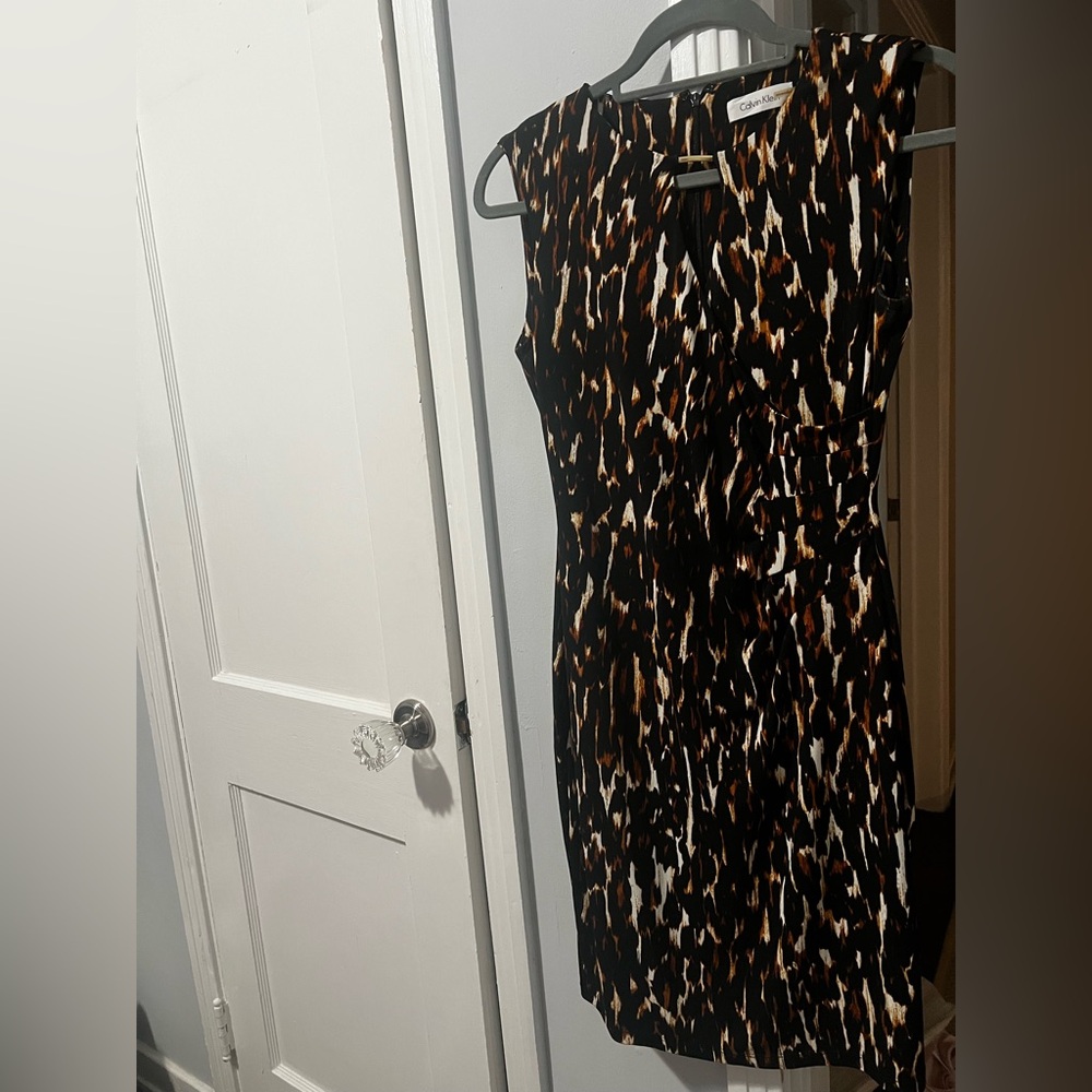 Calvin Klein Black and Brown Patterned Dress